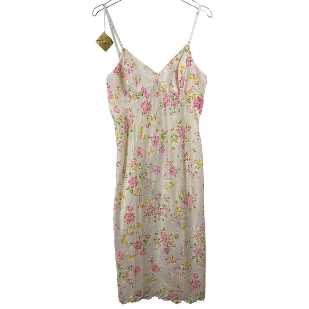 NWT Vintage 1964 Satin de Lys Floral Silk Blend Slip Dress Midi M - Picture 2 of 13